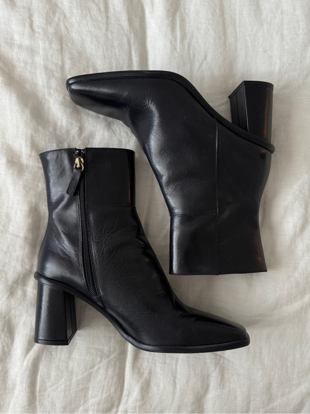 ALOHAS Black Leather Square-Toe Mid-Calf Heeled Boots - Picture 4 of 7